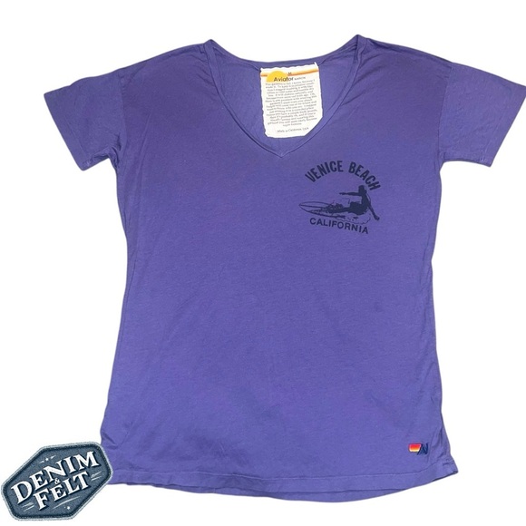 Aviator Nation Women’s Purple Venice Beach V-Neck T-Shirt/Tee | PRELOVED!!💜💜 - Picture 1 of 8